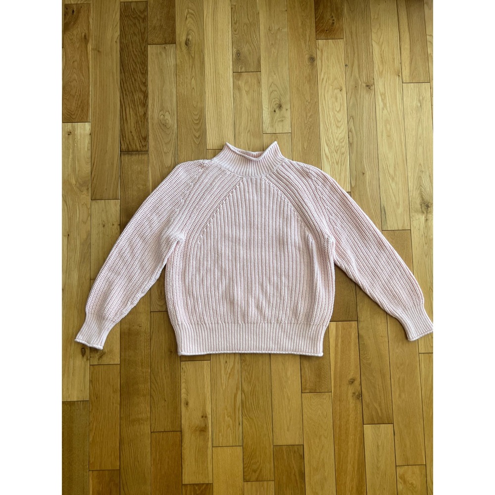 J. Crew Roll Neck Knit Light Pink Sweater Fisherman Ribbed 100% Cotton Womens M